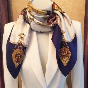 GUCCI silk scarf in blue, red, gold
